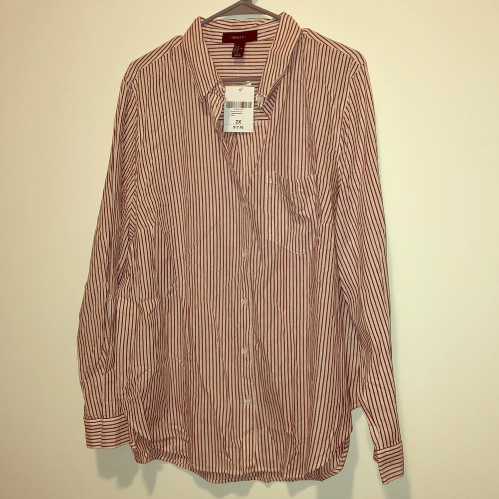cream/burgundy woven shirt